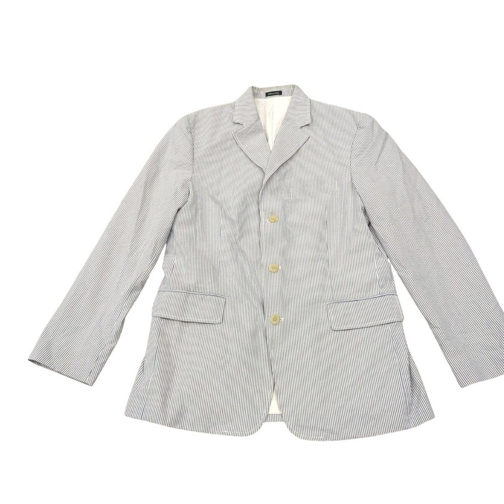 Vtg J Crew Striped Blazer Sport Coat Jacket 42L Blue White Pinstripe Preppy Y2K